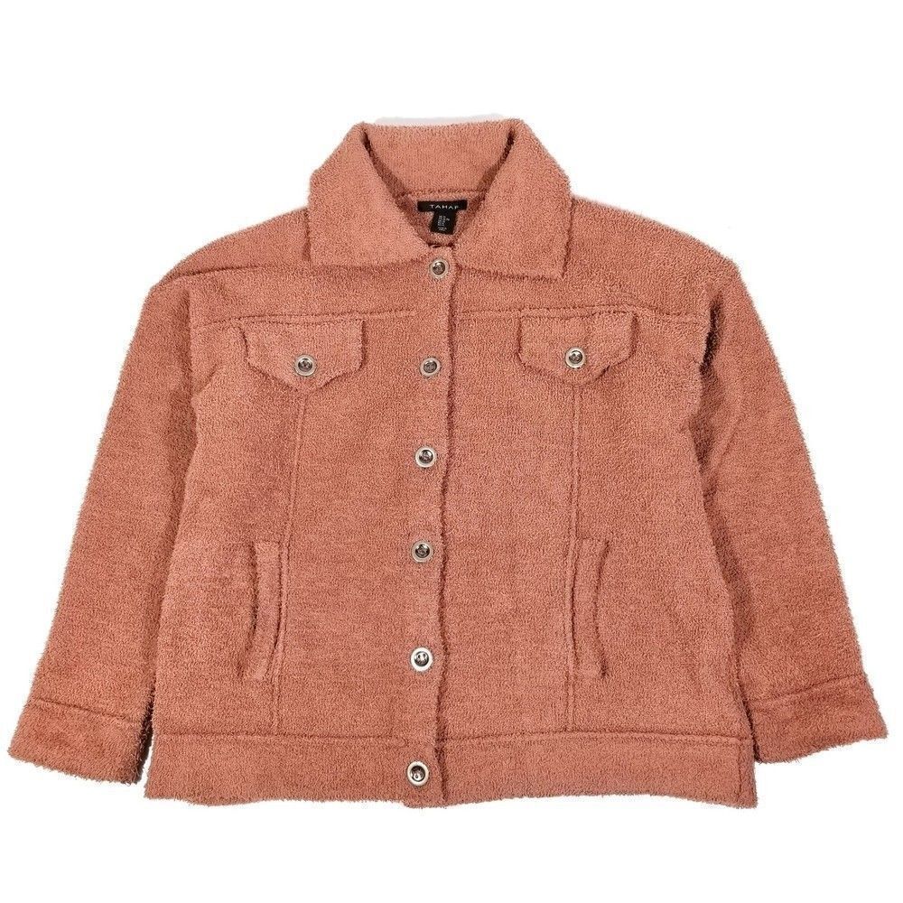 TAHARI 90's Oversized Button Down Trucker Teddy Sherpa Jacket Womens XL Rust